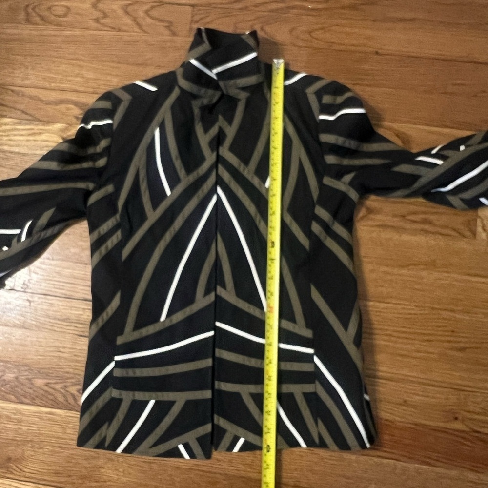 Black Button-Down Top with Olive and White Geometric Stripes - Picture 5 of 9